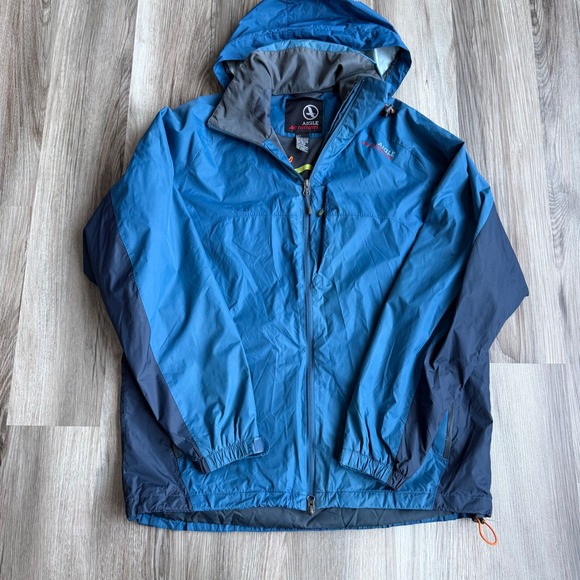 Aigle Actimum Mens Blue Hooded Rain Jacket Windbreaker Tech Shell Large L